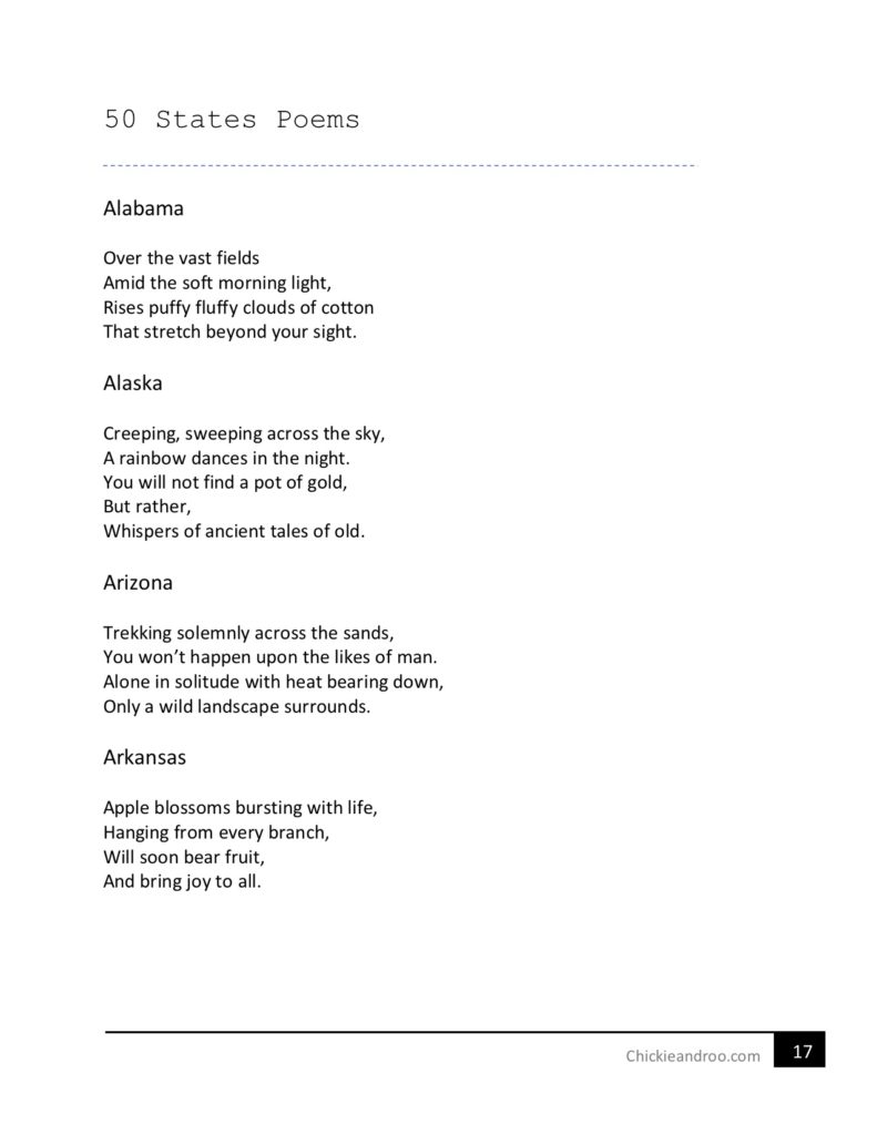 State Studies Reading CompanionBook List & Poems Chickie & Roo